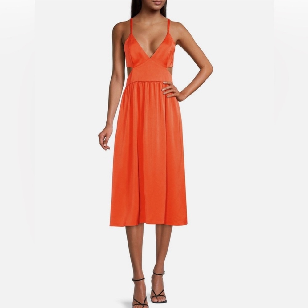 Aidan Mattox Vibrant Orange Midi Dress